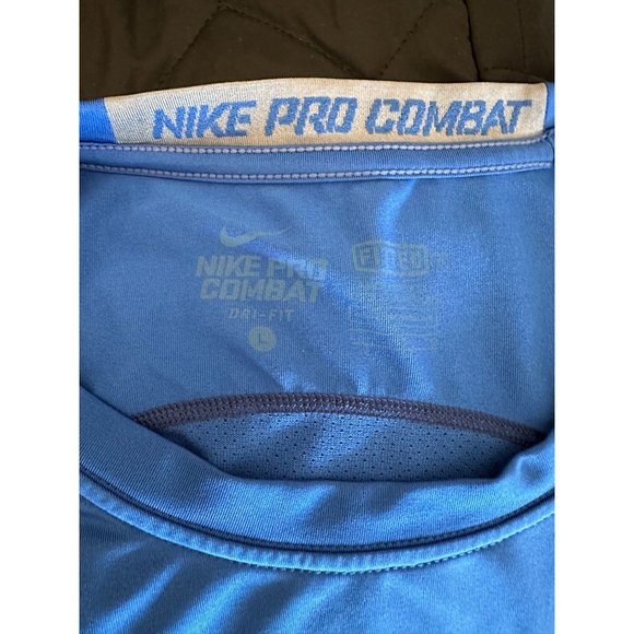 Men's Nike pro combat fitted L/S blue shirt Large - Picture 2 of 2